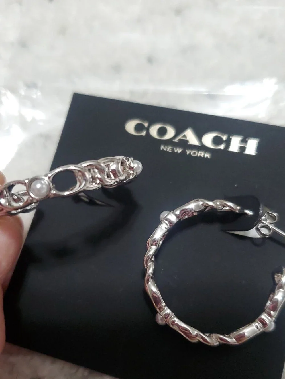 COACH Silver Twisted Hoop Earrings - Picture 5 of 5